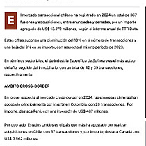 TTR Data: compras de activos en el mercado M&A de Chile registr� aumento del 14% en 2024